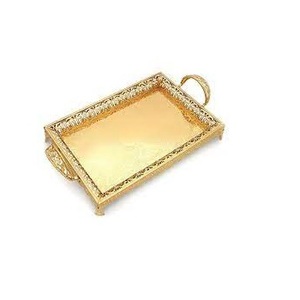 Kitchen Tabletop Decor Gold Finished <b>Tray</b> Medium Size Custom Made Serving <b>Tray</b> Rectangular Shape Metal <b>Tray</b> - Product Image 1