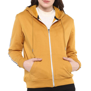 เสื้อสเวตเตอร์มีฮู้ดผู้หญิงแขนยาวมีซิปสีทึบผ้าฝ้ายถักระบายอากาศได้ดีฤดูใบไม้ร่วงสวมใส่สบายๆ - Product Image 1