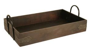 Plateau rectangulaire en bois brun avec poignée en métal pour le petit déjeuner et les fruits secs, grand plateau de service alimentaire avec poignées - Product Image 5