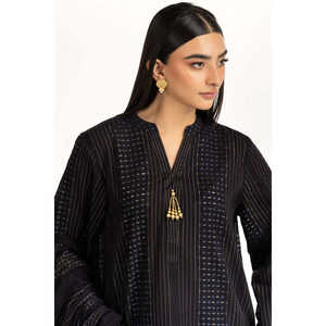 ชุดสูทผ้าซาตินสีดำปักลายแจ็คการ์ดสำหรับผู้หญิง พร้อมตกแต่งกระดุม - Product Image 3