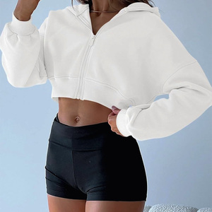 Sudadera con capucha recortada para mujer con logotipo personalizado bordado de impresión OEM ODM ropa informal personalizada fabricante directo de fábrica - Product Image 5