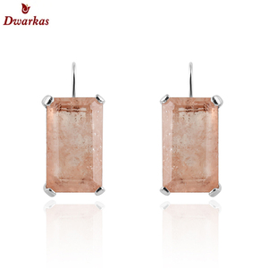Pendientes en stock al por mayor de Plata de Ley 925 sólida, pendientes de piedras preciosas de cuarzo caramelo para mujeres y niñas - Product Image 2