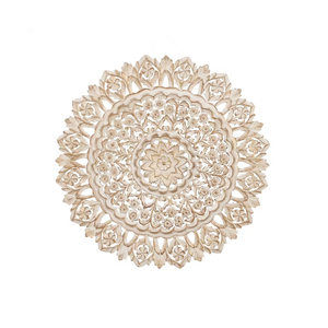 Prix d'usine Décoration murale ronde blanche ornementale traditionnelle Oeuvre en bois massif Technique personnalisée fabriquée en Inde - Product Image 1