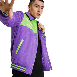 Qualité supérieure Letterman Baseball School College Bomber Varsity Jacket Veste violette à manches en cuir véritable violet - Product Image 3