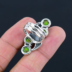 Anello in Rame Verde Turchese, <span class=keywords><strong>Argento</strong></span> Sterling <span class=keywords><strong>925</strong></span>, Anello Artigianale con Gemma, Gioiello di Design, Regalo per Donne, Fidanzate, Lei - Product Image 3