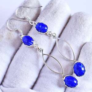 Pendientes colgantes de Plata de Ley 925, lapislázuli, joyería de piedra de nacimiento, regalos de San Valentín, joyería nupcial de aniversario - Product Image 3