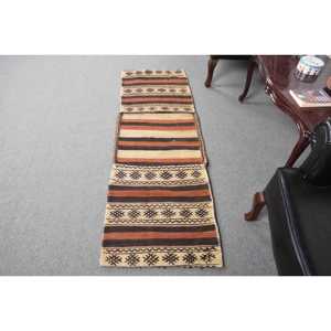 1.9x5.7 ft Rug, Vintage Kilim Rug, Turkish <b>Brown</b> <b>Wool</b> Floral Rug - Product Image 1