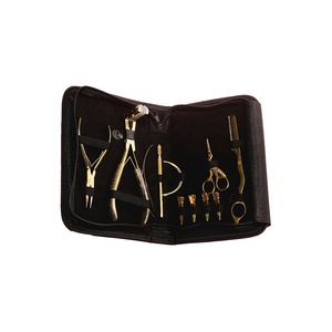 Ensemble professionnel d'outils pour extensions de cheveux en acier inoxydable argenté : Pince à extensions, ciseaux et aiguilles à crochet - Product Image 3
