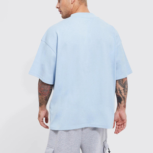 High Quality 100% Cotton Men's Boxy T-Shirt Custom Oversized <b>Mock</b> <b>Neck</b> <b>Top</b> Breathable with Solid Pattern 200 Grams Fabric Weight - Product Image 5