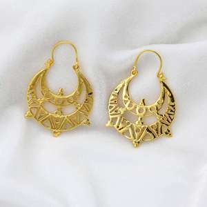 Pendientes de aro exclusivos hechos a mano en latón, estilo étnico, geométrico, vintage, tribal, al por mayor, para mujer, diseño personalizado. - Product Image 2