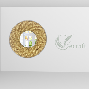 Miroir mural rond en bois et verre tissé à la main de style antique sur mesure en jacinthe naturelle pour intérieurs modernes et rustiques - Product Image 3