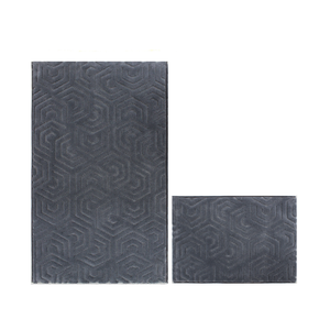 Juego de Alfombras de Baño Geométricas Modernas Color Gris Oscuro Blakel, 2 Piezas, Rectangulares, 40*60cm+60*100cm, Hechas en Turquía - Product Image 1