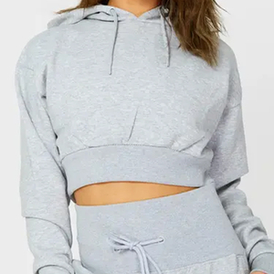 Vente en gros de sweats à capuche courts en molleton doux pour femmes, grande taille, à manches longues, avec logo personnalisé, respirants, avec cordon de serrage, pour l'hiver - Product Image 6