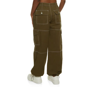 Pantalon cargo pour femme tendance à logo personnalisé, vente chaude, qualité supérieure, décontracté, lavé, droit, service OEM - Product Image 3