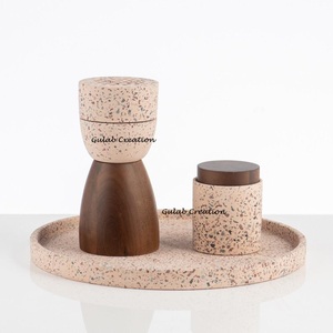Ensemble de brûleurs Bakhoor en terrazzo vert avec porte-encens et boîte de rangement Accessoire de parfum de maison arabe moderne - Product Image 2