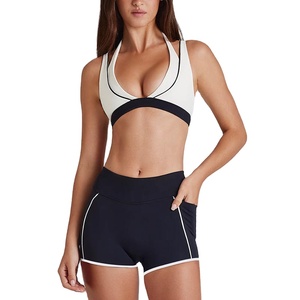Ensemble 2 pièces 2026 de soutien-gorge de yoga et short ou pantalon de couleur unie pour femme, séchage rapide, respirant, en nylon et élasthanne, taille haute, tenue de fitness - Product Image 1