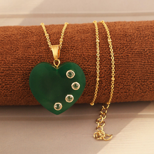 Tự Nhiên Màu Xanh Lá Cây Onyx Trái Tim Mặt Dây Chuyền Vòng Cổ Đính Cườm Thiết Kế Chuỗi Nhỏ Tinh Thể Thạch Anh Bezel Quyến Rũ Handmade Mặt Dây Chuyền Vòng Cổ - Product Image 2