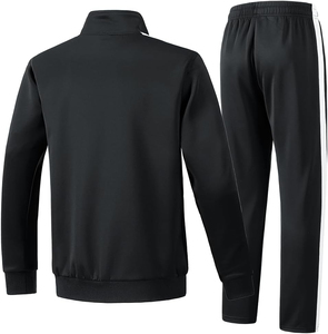 Veste et pantalon à fermeture éclair complète ensemble de survêtements noir et blanc costume d'entraînement coupe ajustée pour hommes veste et pantalon à fermeture éclair complète - Product Image 2
