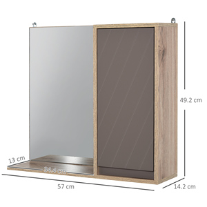 HOMCOM Armoire murale de salle de bain avec étagère et 2 étagères, fixation murale, gris et chêne, 57x14.2x49.2cm - Product Image 3