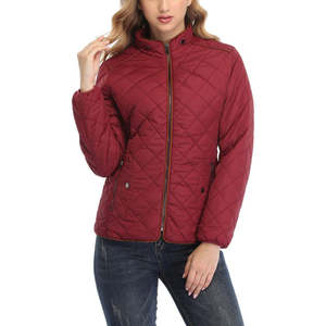 OEM Women's Quilted <b>Jacket</b> Lightweight Stand Collar Zipper Padded Sportswear Windbreaker <b>Jacket</b> <b>Red</b> Coat Outdoor <b>Jackets</b> - Product Image 3