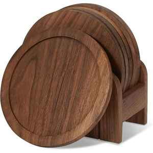 Bandeja de café de madera oscura rústica Rectangular nórdica, bandeja de madera de acacia para el hogar con piedra inoxidable, posavasos - Product Image 4