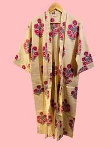 Floral Cotton <b>Kimono</b> Robe Lightweight Block Print Dressing Gown Boho Loungewear <b>Beach</b> Cover Up Indian Handmade - Product Image 3