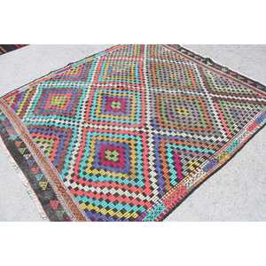 Alfombra Turca Vintage de 6.3x7.6 pies (193x231 cm), Alfombra de Lana Azul Kilim - Product Image 2