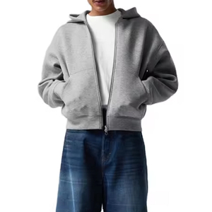 Sweat à capuche oversize à fermeture éclair pour homme, en molleton français de haute qualité, à épaules tombantes, uni, luxueux, lourd - Product Image 6