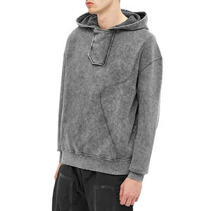 Sudadera con capucha de lavado ácido para hombre de gran tamaño de mezcla de algodón patrón 3D logotipo bordado High Street transpirable capucha desgastada - Product Image 6