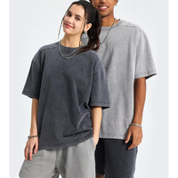 T-shirt décontracté vintage à col rond et manches courtes pour homme, coupe oversize, délavé et vieilli, 300 grammes, 100 % coton, couleur unie, anti-plis, style urbain