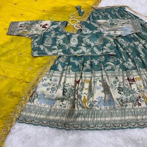 VASTRA COTTAGE Beautiful Paithani <b>Silk</b> Lehenga Choli Stitched Embroidery Sequins Cutwork Lace Blouse Chinnon <b>Silk</b> Dupatta - Product Image 3