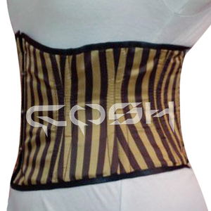 Vintage altın ve siyah saten çizgili bel Cincher korse artı boyutu çelik kemikli Underbust Waspie geri dantel ve ön Busk ile
