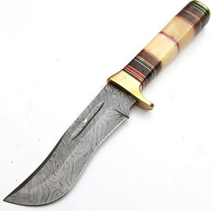 2025 personnalisable OEM vente en gros à la main en acier damas couteau de chasse lame fixe gaine en cuir Camping en plein air survie - Product Image 1