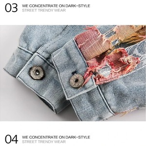 <b>Men</b> Clothing 2025 New Coat Vintage lace splicing Destruction Wind Denim <b>Jacket</b> for <b>Men</b> Autumn Streetwear American <b>jacket</b> - Product Image 4