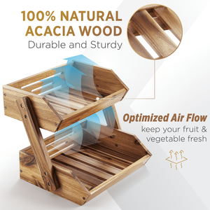 100% Panier de fruits de stockage de légumes en bois, panier de fruits à 2 niveaux pour la cuisine, organisateur de comptoir de stockage de collations - Product Image 5