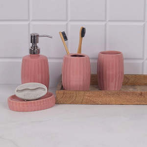 Cute Striped Glossy Ceramic Bathroom Set Budget-Friendly Home Hotel Decor Custom Logo <b>Boxed</b> for Travel for Personal Use Business - Product Image 6