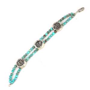 925 Sterling <b>Silver</b> Double Row Crystal <b>Bracelet</b> with Turquoise Stone Chic <b>Bangles</b> for Women - Product Image 2