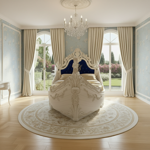 Letto barca <span class=keywords><strong>galeone</strong></span> bianco di lusso con tappezzeria in velluto blu e ricami in <span class=keywords><strong>oro</strong></span> per Villa & Hotel - Product Image 3