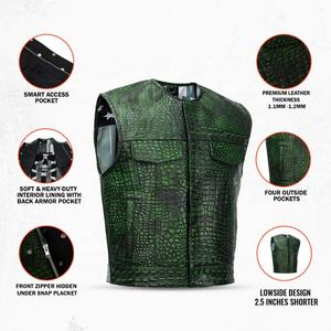 Chaleco de Cuero de Cocodrilo Personalizado para Motocicleta, Chalecos de Cuero Norteamericanos de Alta Calidad - Product Image 4