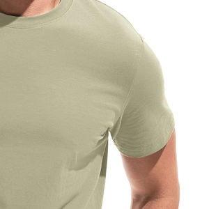 Nouveau Style Simple haute élasticité couleur unie coupe ajustée respirant hommes formation ajusté t-shirt coton Spandex mélange t-shirts - Product Image 5