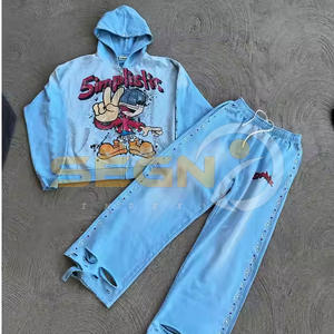 Personalizado bordado recortado Streetwear de alta calidad de manga larga con cremallera hasta dos piezas pantalones de chándal conjunto Joggers hombres cremallera chándales - Product Image 6