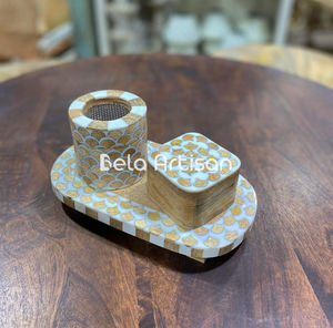Ramadan <b>Gift</b> <b>Set</b> Mother Pearl Incense Burner Handmade Tealight <b>Candle</b> Holder with Arabic <b>Set</b> Design for Home Decoration - Product Image 1