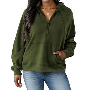 Sudaderas con capucha de la mejor calidad para mujer con hombros caídos 35% poliéster 65% algodón polar pesado elegante verde oliva sudaderas con capucha para damas - Product Image 1