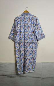 Femmes bleu coton imprimé Animal col en v pleine longueur doux décontracté été Robe de chambre automne printemps demoiselles d'honneur Kimono Robe - Product Image 2