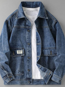 2025 primavera y otoño nueva moda Color sólido abrigo de mezclilla de gran tamaño para hombre Casual suelto cómodo chaqueta de alta calidad - Product Image 2