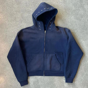 Heavyweight Breathable <b>Men's</b> Drop Shoulder <b>Zip</b>-Up Fleece <b>Hoodie</b> Sunfade Design With <b>White</b> Pearls 400 Grams Full-<b>Zip</b> - Product Image 4