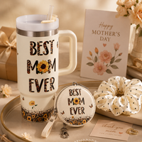 Coffret cadeau personnalisé pour la fête des mères avec gobelet, portefeuille, chouchou pour cheveux et tasse en acier inoxydable