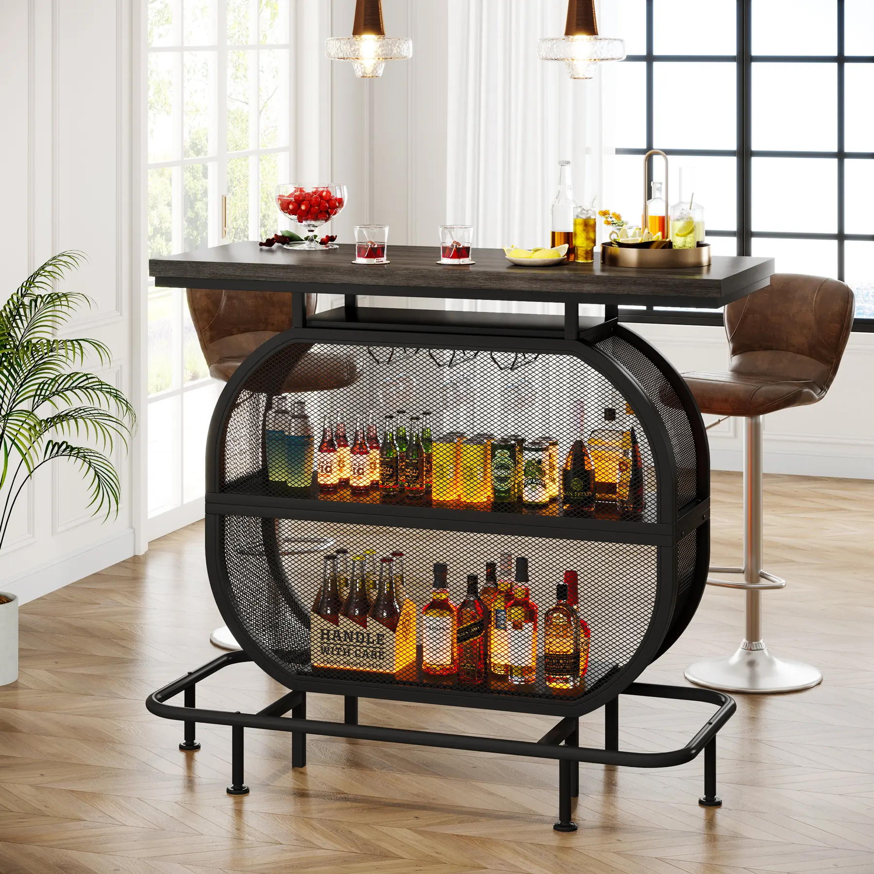 Accueil Bar Cabinet Designs 4 Tier Modern Liquor Wine Bar avec Repose-pieds en métal