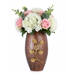 Juego de 2 Jarrones de Flores de Aluminio Hechos a Mano con Textura Martillada y Diseño Floral de Latón Dorado, Decoración para el Hogar y Bodas - Product Image 4