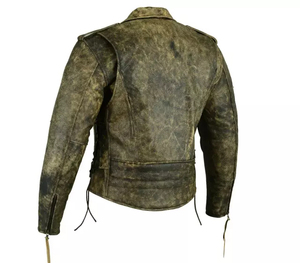Men's Genuine Leather Moto Jacket Turn-<b>down</b> Collar Zipper Closure Solid Color Regular Sleeve Autumn Style - Product Image 2
